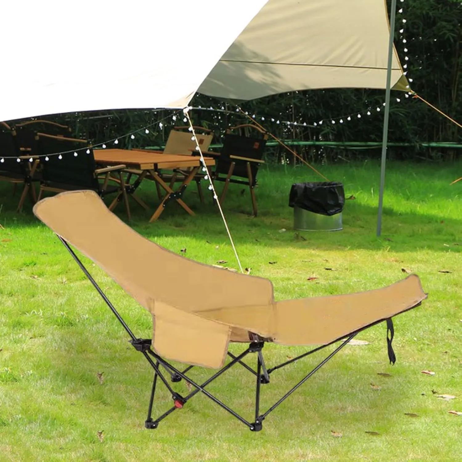 Folding Chaise Lounge Chair Lounger Stable with Carry Bag Recliner Reclining Chair for Patio Camping Beach Sports Backpacking, Khaki