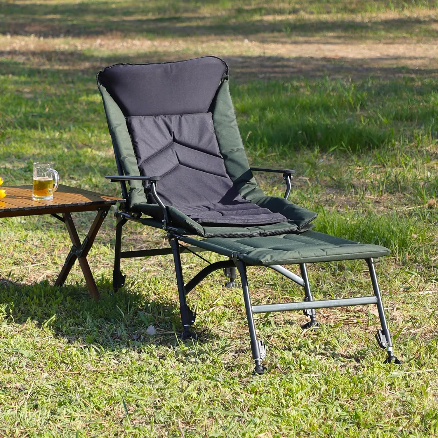 Folding Fishing Chair, Heavy Duty 330 lbs Capacity, 180° Adjustable Reclining, High Back Support, Outdoor Camping Lounge (GreenC)