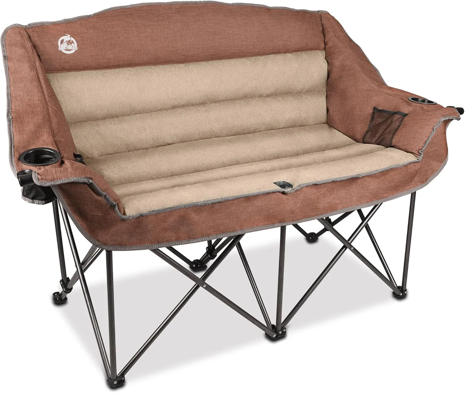 Folding Loveseat Camping Chair Portable Double Duo Full Padded Garden Chair for 2 Person Sofa w/Cup Holder,Wine Glass Holder,Mesh Storage,Support 600lbs for Picnic Beach Travel, Moca
