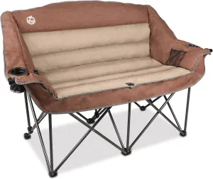 Folding Loveseat Camping Chair Portable Double Duo Full Padded Garden Chair for 2 Person Sofa w/Cup Holder,Wine Glass Holder,Mesh Storage,Support 600lbs for Picnic Beach Travel, Moca