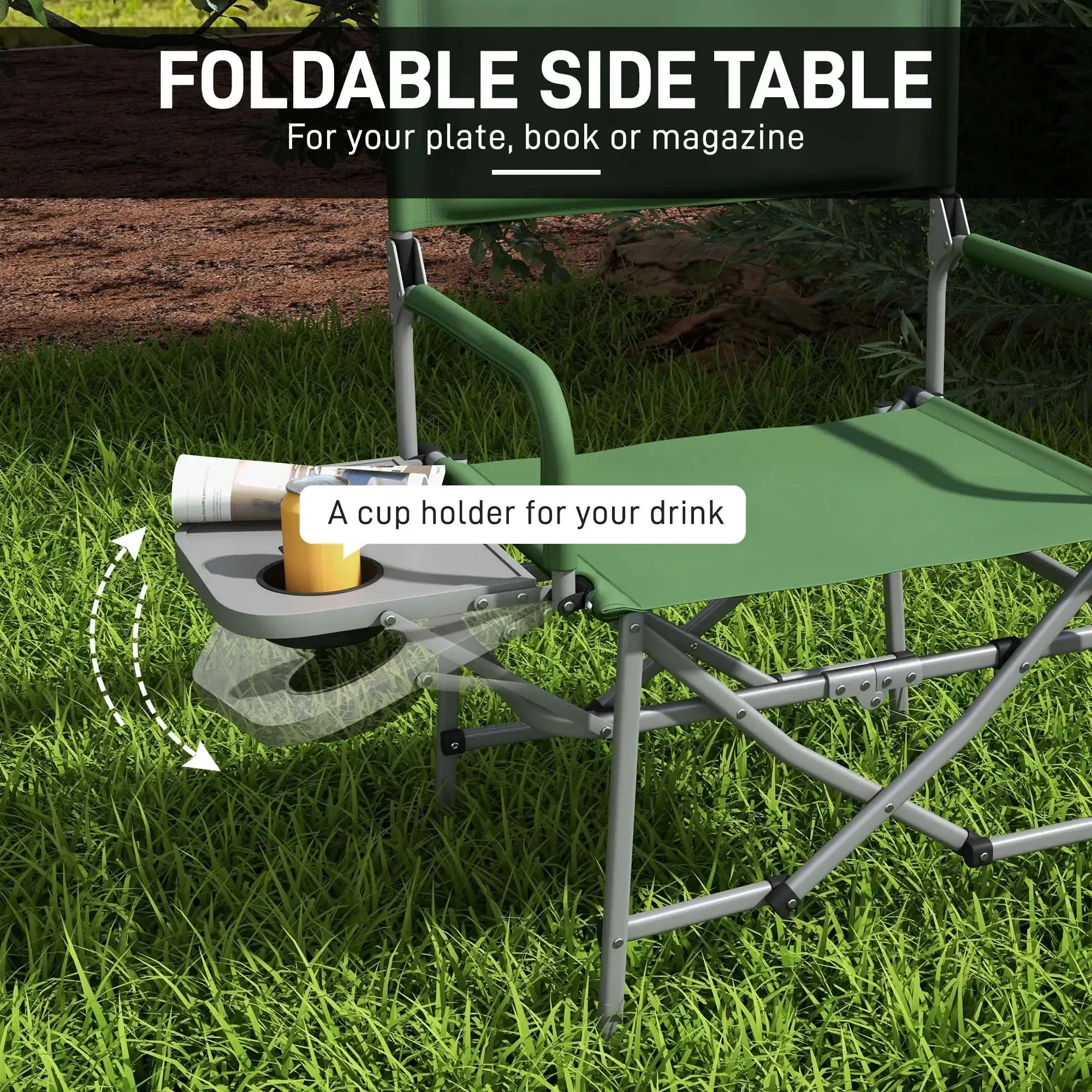 Folding Outsunny With Camping Table Side Timely shipping Directors - Green Chair, No customs hassle