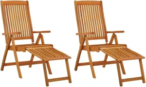 Folding Patio Chairs with Footrests 2 Pack Solid Eucalyptus Wood Outdoor Lounge Chairs Adjustable Reclining Backrest for Poolside, Camping, Beach, Garden