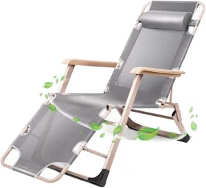 Folding Recliner Beach Chair Sun Lounger Bed with Padded Headrests for Garden, Outdoor Camping, Easy Carry and Storage, Lightweight & Steel Frame – Gray/Black/Grey