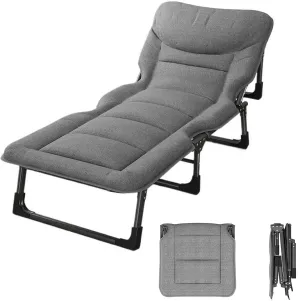 Folding Sleeping Cot, Adult Camping Bed, Heavy Duty Portable Sleeping Folding Bed with Padded, Adjustable Lounge Chair Outdoor Reclining Chaise for Camping Tent Office Outdoor Travel (170*60*30cm)