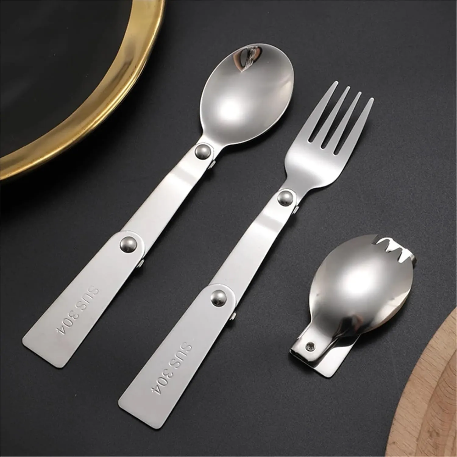 Folding Spoons 12Pcs Folding Spoon Fork Set, 304 Stainless Steel Picnic Foldable Cutlery for Thermos Container Food Containers(Spoon)