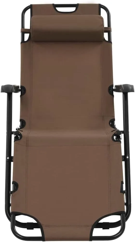Folding Sun Loungers 2 pcs with Footrests Steel BrownLuxury Sun Loungers with Adjustable Backrest and Cushioned Seat
