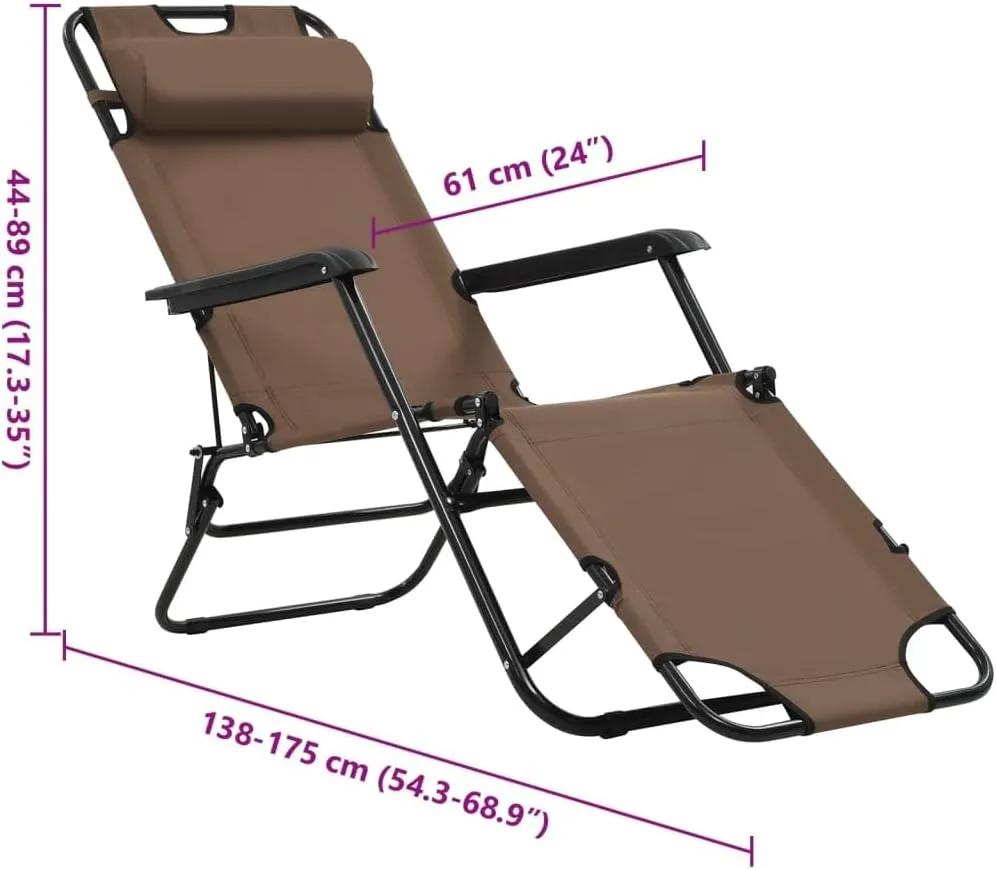 Folding Sun Loungers 2 pcs with Footrests Steel BrownLuxury Sun Loungers with Adjustable Backrest and Cushioned Seat
