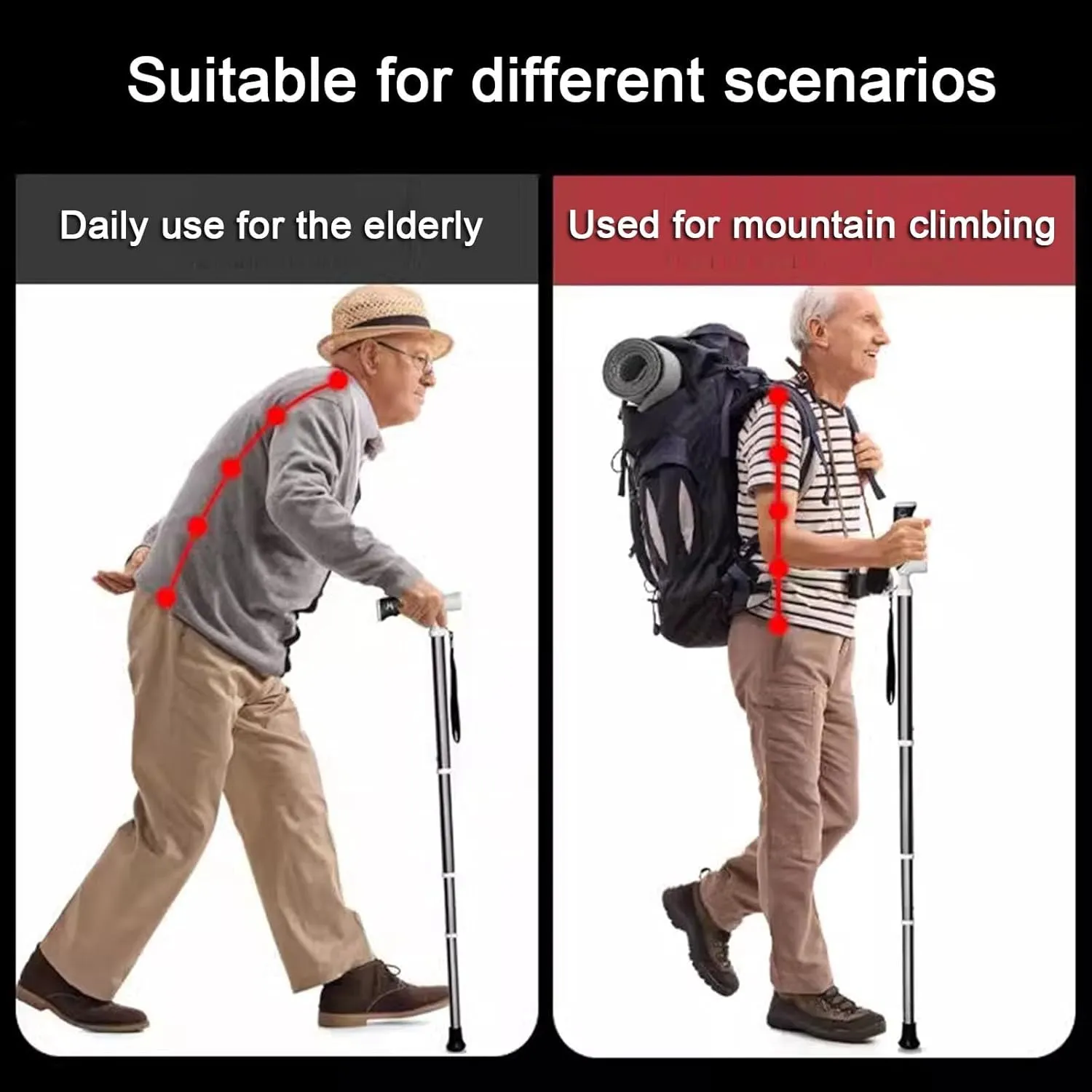 Folding Trekking Poles Hiking Sticks Compact for Travel 1 Pack Telescopic Trekking Poles Assistive Crutches for The Elderly Gift Box Packaging