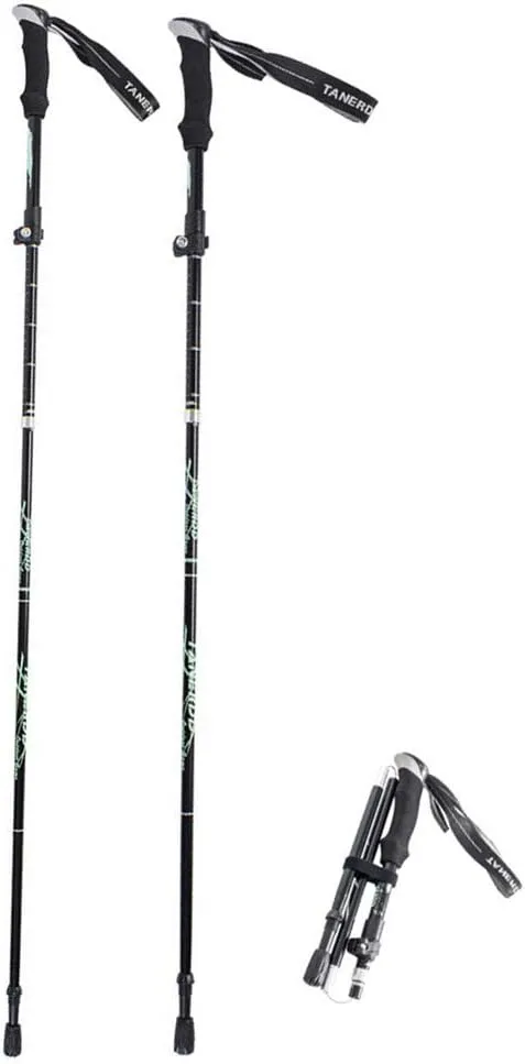 Folding Trekking Poles Telescopic Lightweight Portable Aluminum Alloy Hiking Walking Sticks with Foam Handles and Quick Lock System for Trekking Hike Backpacking (Black)