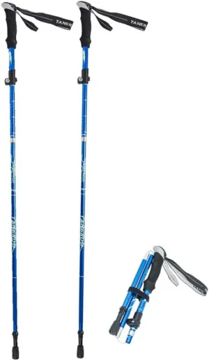Folding Trekking Poles Telescopic Lightweight Portable Aluminum Alloy Hiking Walking Sticks with Foam Handles and Quick Lock System for Trekking Hike Backpacking (Blue)