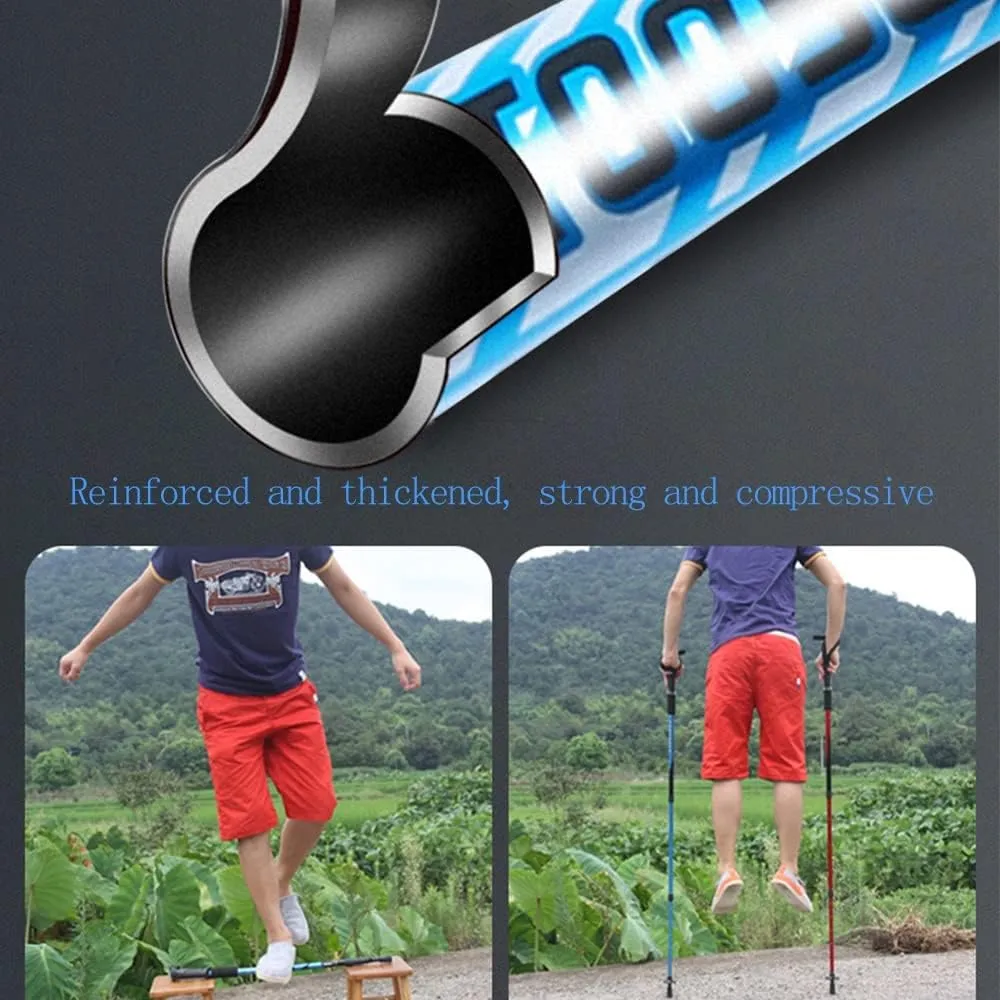 Folding Walking Canes，Adjustable Cane，Balancing Mobility Aid，Comfortable T Handles，for Hiking Mountain Climbing Backpacker，Trekking Pole Hiking Stick。 (Color : T Short Blue)