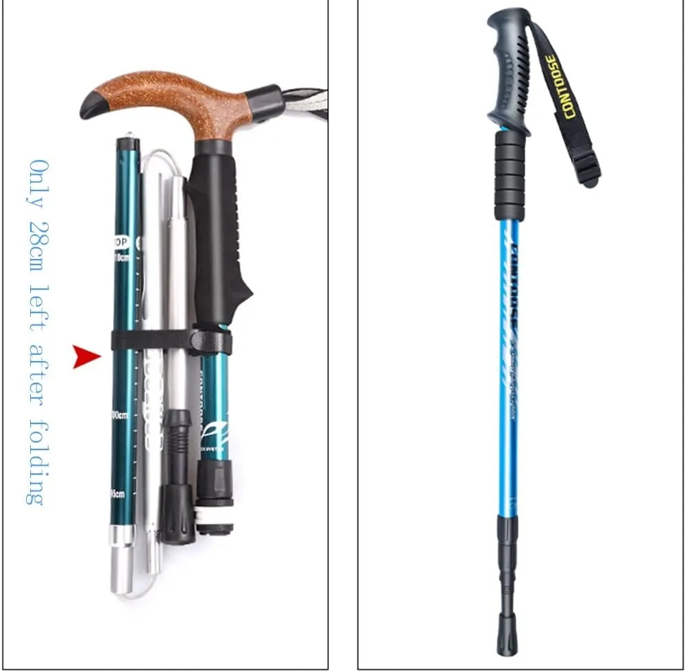Folding Walking Canes，Adjustable Cane，Balancing Mobility Aid，Comfortable T Handles，for Hiking Mountain Climbing Backpacker，Trekking Pole Hiking Stick。 (Color : T Short Blue)