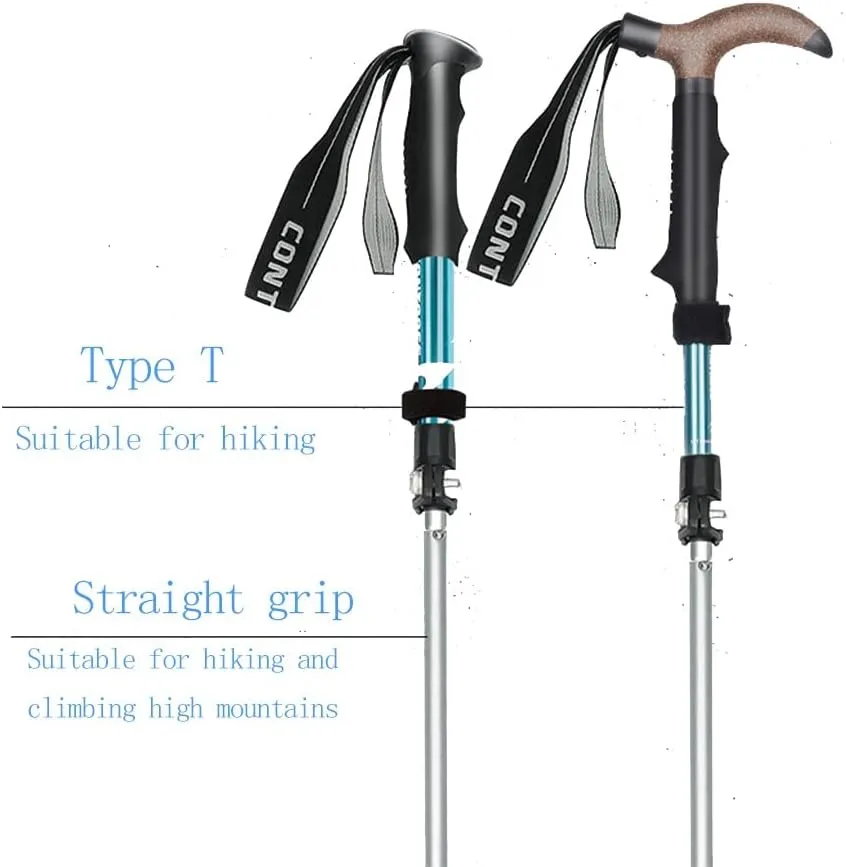 Folding Walking Canes，Adjustable Cane，Balancing Mobility Aid，Comfortable T Handles，for Hiking Mountain Climbing Backpacker，Trekking Pole Hiking Stick。 (Color : T Short Blue)