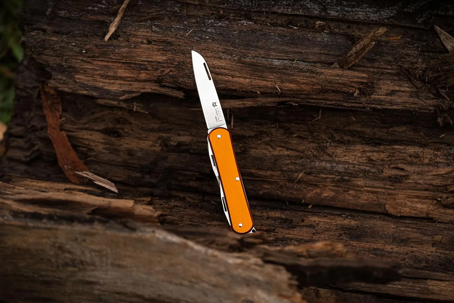 Fox Knives Vulpis FX-VP130-F4 Slipjoint Folding Knife 4-in-1 Multitool 2.17in Blade, Bottle Opener, Can Opener, Flat Head Screwdriver, Scissors - Compact Versatile Minimalist Pocket Knife (Orange)
