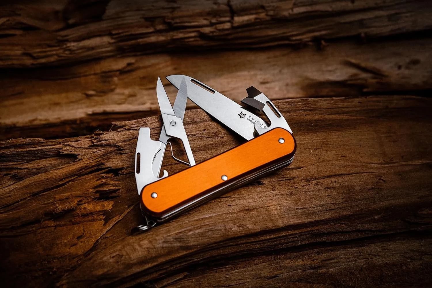 Fox Knives Vulpis FX-VP130-F4 Slipjoint Folding Knife 4-in-1 Multitool 2.17in Blade, Bottle Opener, Can Opener, Flat Head Screwdriver, Scissors - Compact Versatile Minimalist Pocket Knife (Orange)