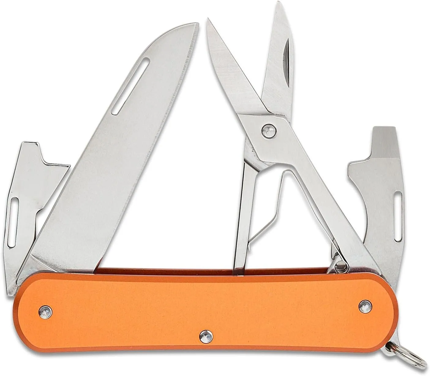 Fox Knives Vulpis FX-VP130-F4 Slipjoint Folding Knife 4-in-1 Multitool 2.17in Blade, Bottle Opener, Can Opener, Flat Head Screwdriver, Scissors - Compact Versatile Minimalist Pocket Knife (Orange)