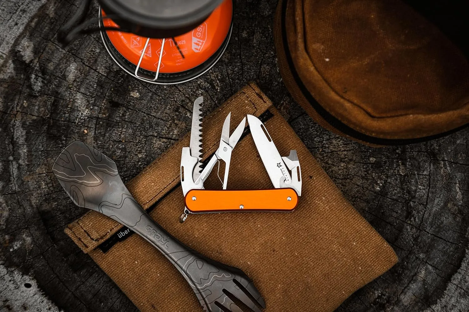 Fox Knives Vulpis FX-VP130-SF5 Slipjoint EDC Pocket Knife 5-in-1 Multitool - 2.17in Blade, Hacksaw, Bottle Opener, Can Opener, Scissors, Flat Head Screwdriver - Every Day Carry (Orange)