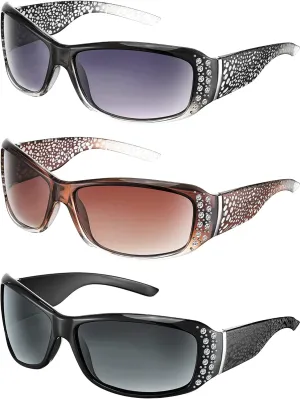 Frienda 3 Pairs Rhinestone Sunglasses Women Men Retro Wrap Around Glasses Crystal Oversized Trendy Bling Vintage Sunglasses