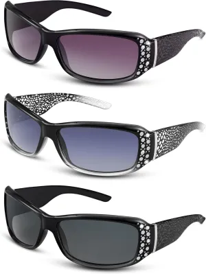 Frienda 3 Pairs Rhinestone Sunglasses Women Men Retro Wrap Around Glasses Crystal Oversized Trendy Bling Vintage Sunglasses
