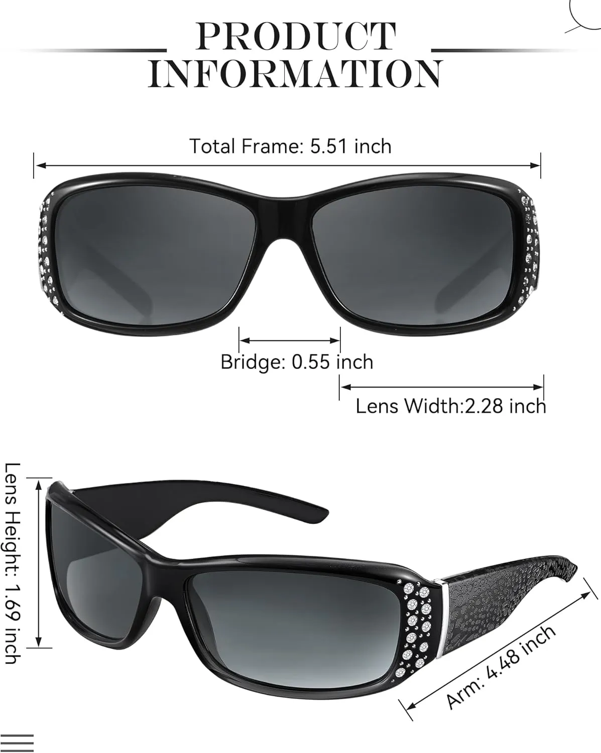 Frienda 3 Pairs Rhinestone Sunglasses Women Men Retro Wrap Around Glasses Crystal Oversized Trendy Bling Vintage Sunglasses
