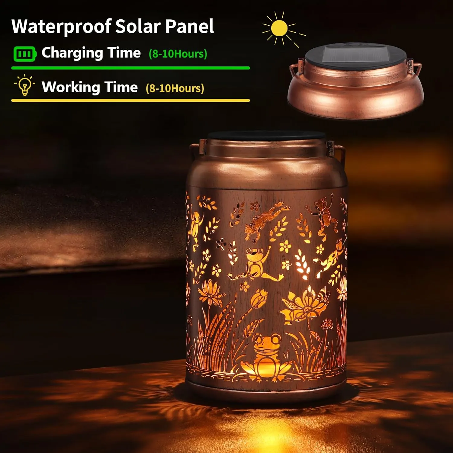 Frog Decoration Solar Lanterns Outdoor Waterproof Garden Decor Gifts for Women Mon Grandma Metal Hanging Solar Lights for Outside LED Lanterns for Yard, Patio, Lawn, Tabletop, Pathway, Landscape