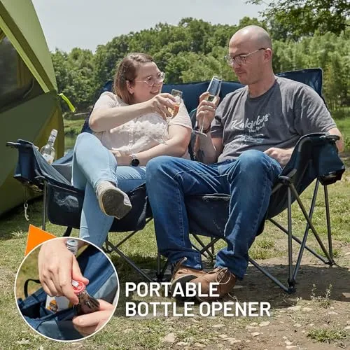 Fully Padded Double Camping Chair,Heavy Duty Outdoor Folding Camp Couch