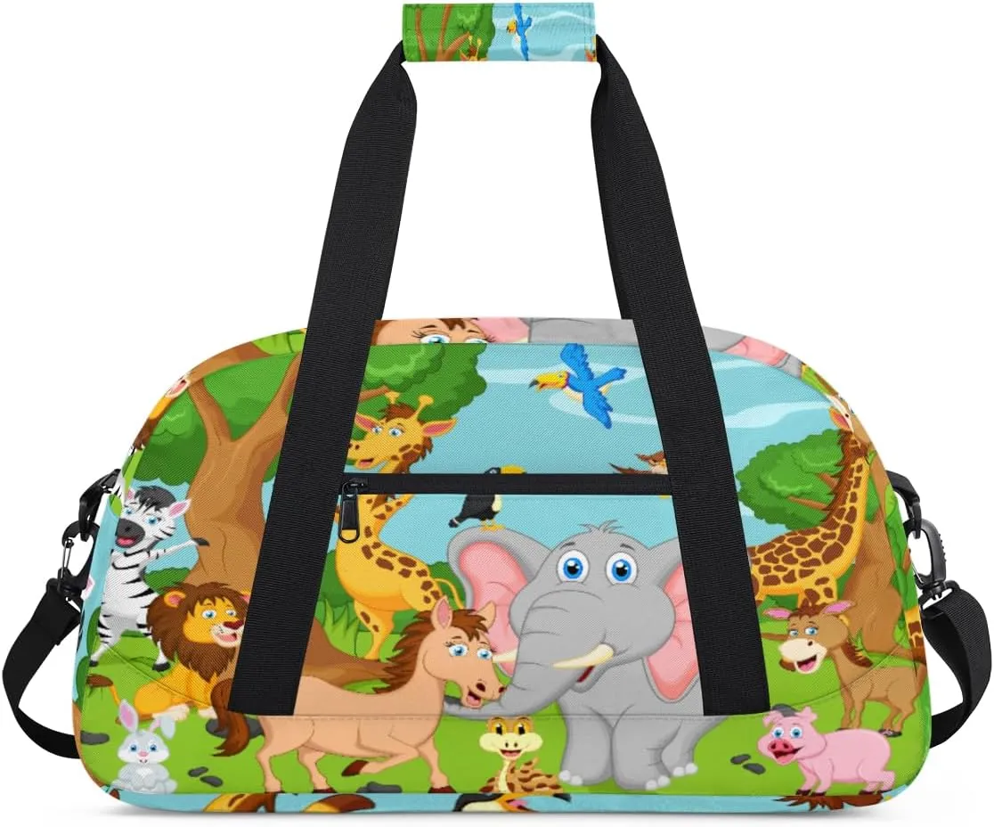 Funny Animal Gatherings Gym Duffel Bag for Men Women Cartoon Pattern Sports Tote Bag with Adjustable Shoulder Strap for Dance Gymnastics Traveling Outdoor Camping Overnight Stay