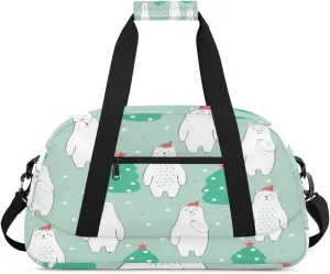 Funny Bear Gym Duffel Bag for Men Women Christmas Tree Sports Tote Bag with Adjustable Shoulder Strap for Dance Gymnastics Traveling Outdoor Camping Overnight Stay