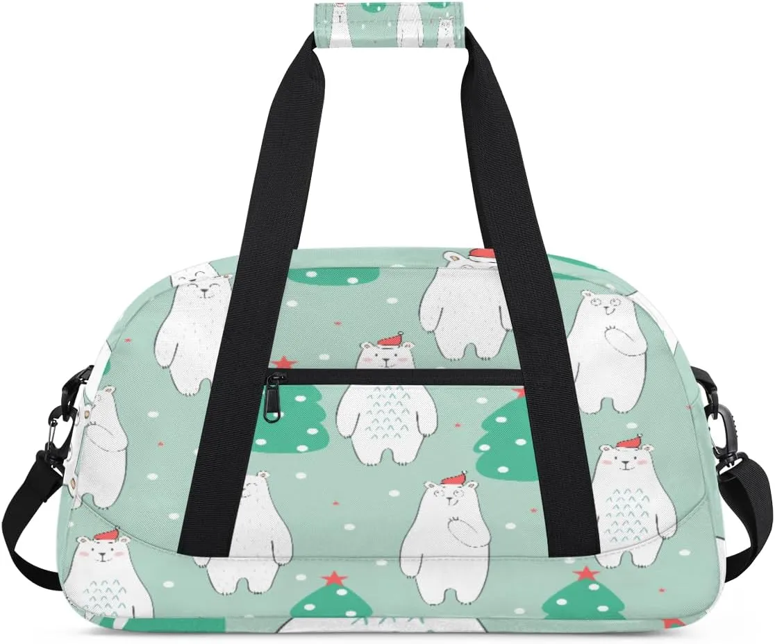 Funny Bear Gym Duffel Bag for Men Women Christmas Tree Sports Tote Bag with Adjustable Shoulder Strap for Dance Gymnastics Traveling Outdoor Camping Overnight Stay