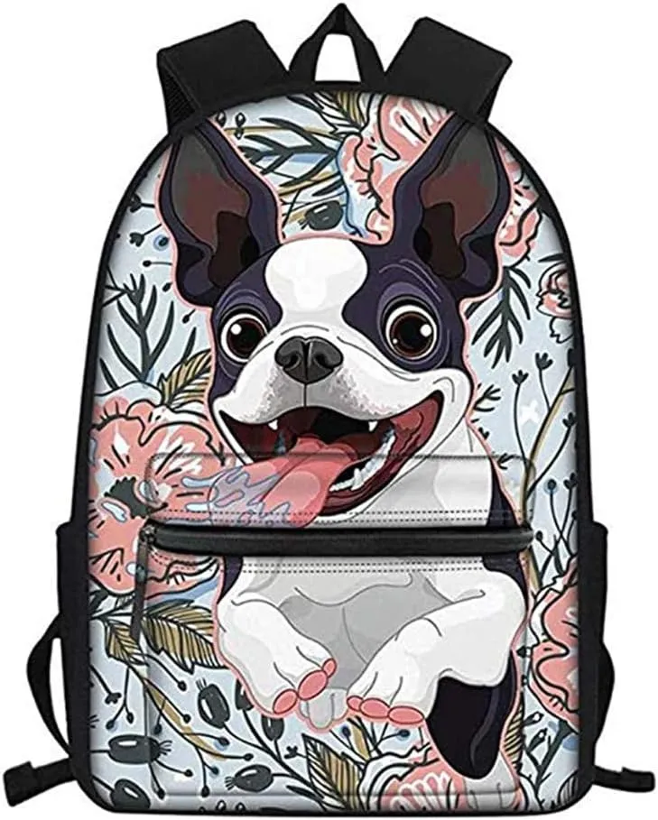 Funny Boston Terrier Backpack Fashion Novelty School Bookbags Casual Travel Daypack for Teen/Kids/Boys/Girls