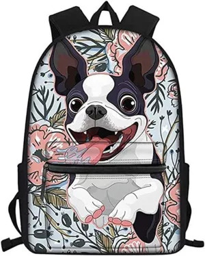 Funny Boston Terrier Backpack Fashion Novelty School Bookbags Casual Travel Daypack for Teen/Kids/Boys/Girls