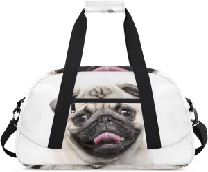 Funny Pug Puppy Gym Duffel Bag for Men Women Cute Dog Sports Tote Bag with Adjustable Shoulder Strap for Dance Gymnastics Traveling Outdoor Camping Overnight Stay