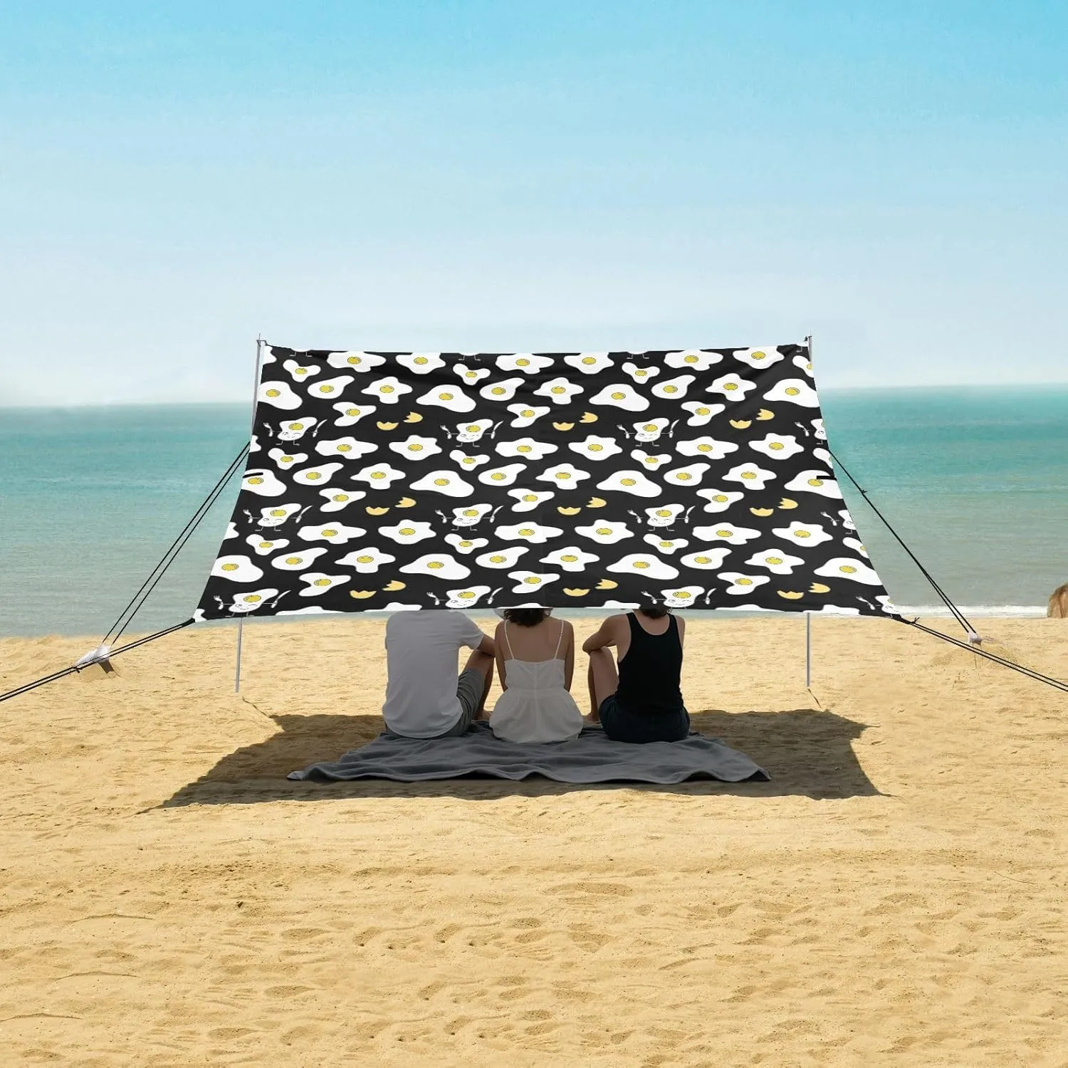 Funny Scrambled Eggs Beach Camping Tent Sun Shelter for Whole Family, Beach Shade Canopy with UPF50  UV Protection,Easy Set Up and Carry,Outdoor Shade for Trips, Fishing, Backyard Fun Picnics