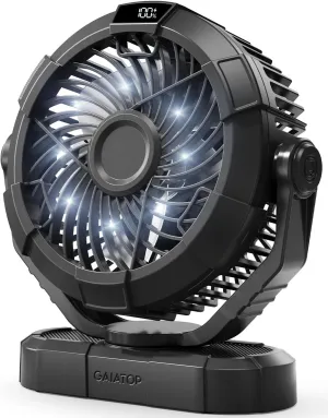 Gaiatop Portable Camping Fan with LED Lantern, Power Display 360° Head Rotation, Hanging Hook for Tent, 3 Speed Quiet Rechargeable, 4000mAh Battery Operated USB Fans for Indoor Outdoor Travel Black