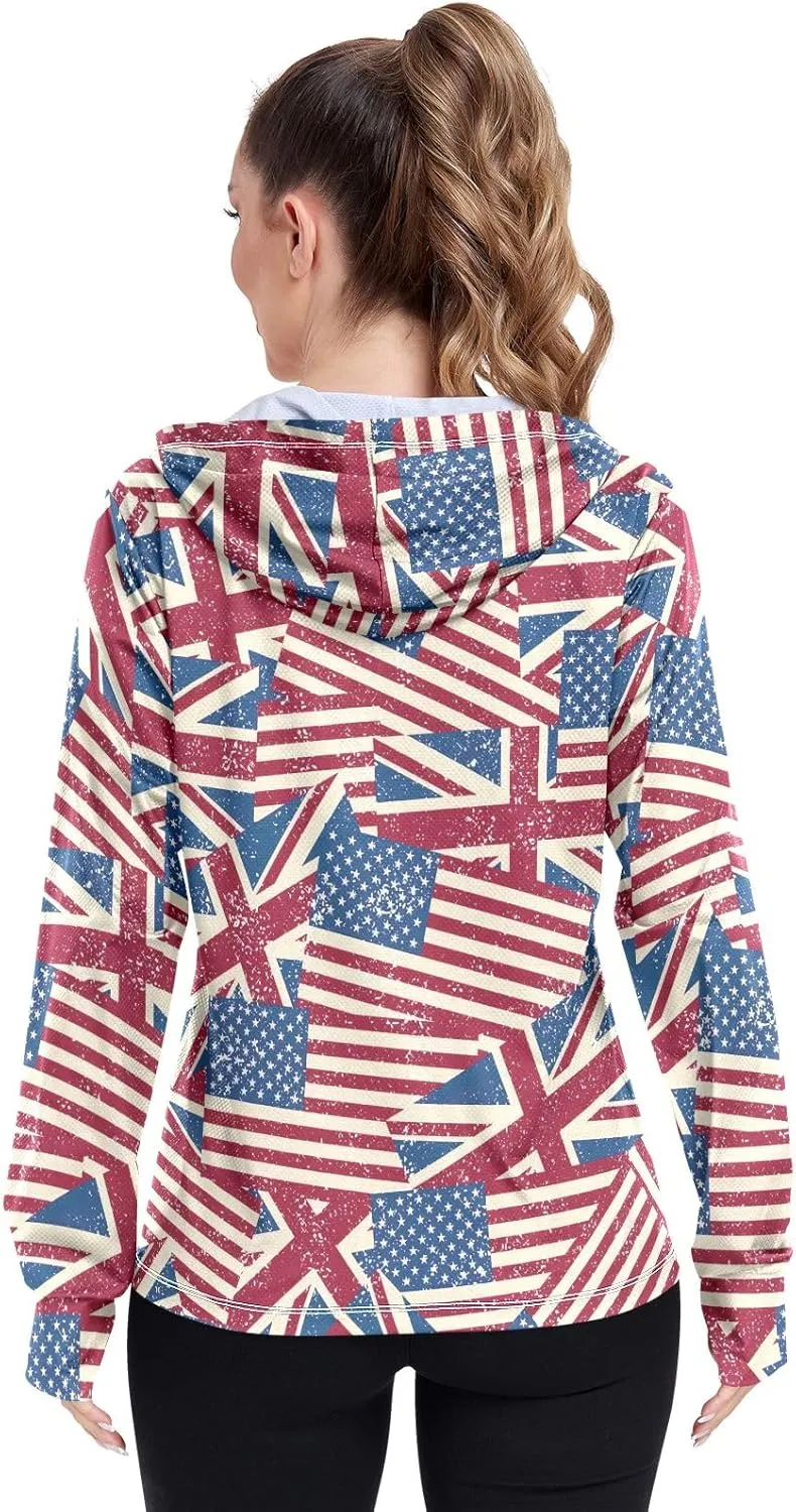 GAIGEO Cute Dogs White Women Jacket UPF 50  Hooded Rash Guard Women Thumb Holes Neck Protection, XXL