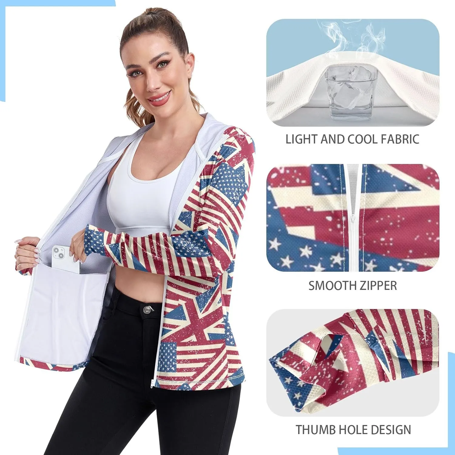 GAIGEO Cute Dogs White Women Jacket UPF 50  Hooded Rash Guard Women Thumb Holes Neck Protection, XXL