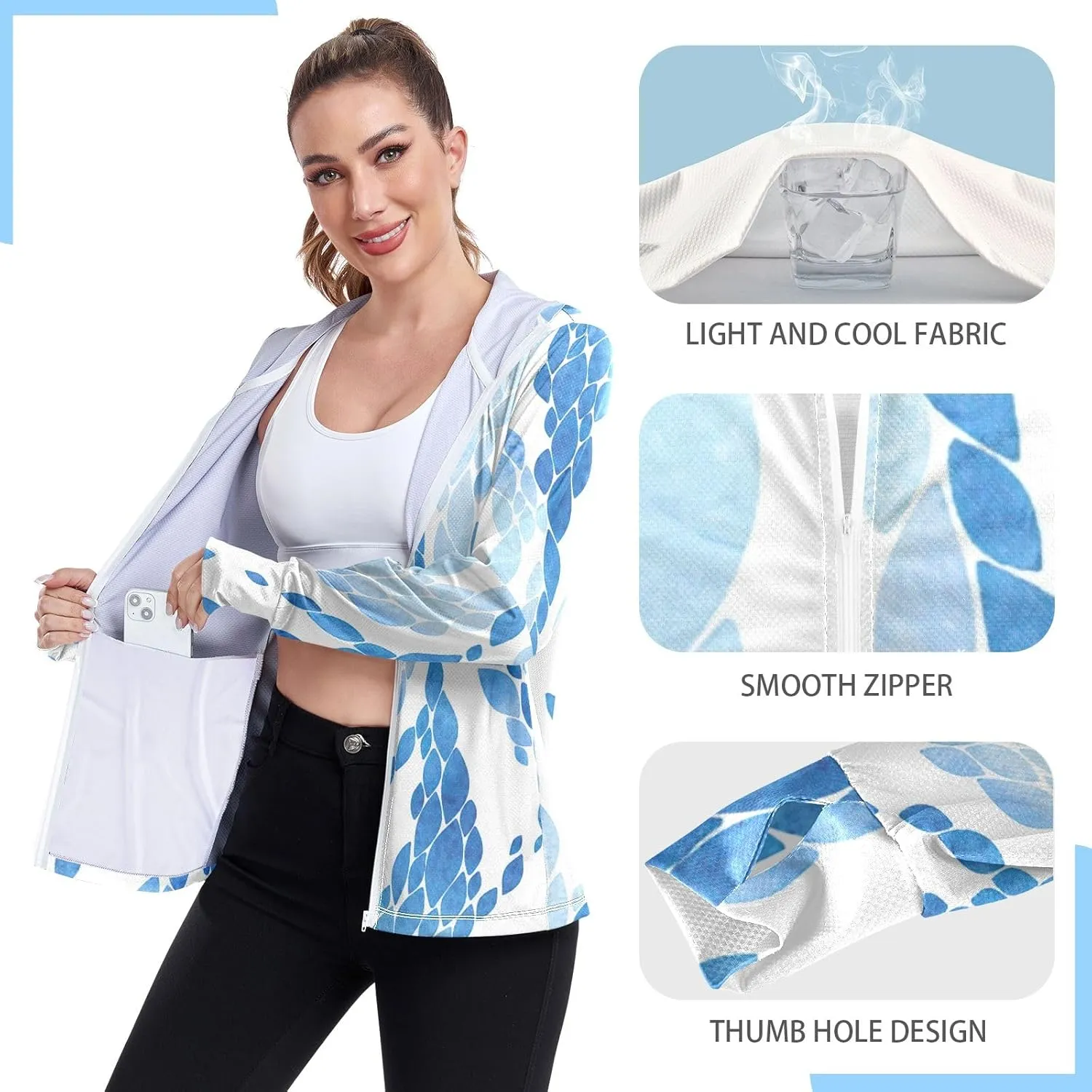 GAIGEO Green Corals Women Jacket Breathable Womens Sun Protection Clothing UPF 50 , with Zip Pockets, S