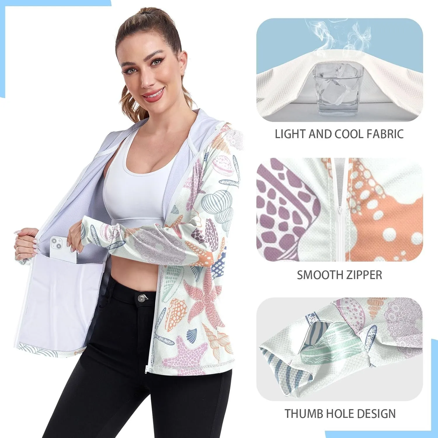 GAIGEO Green Pink Palm Trees Women Jacket Breathable Sun Protection Clothing Women UPF 50 , with Zip Pockets, S