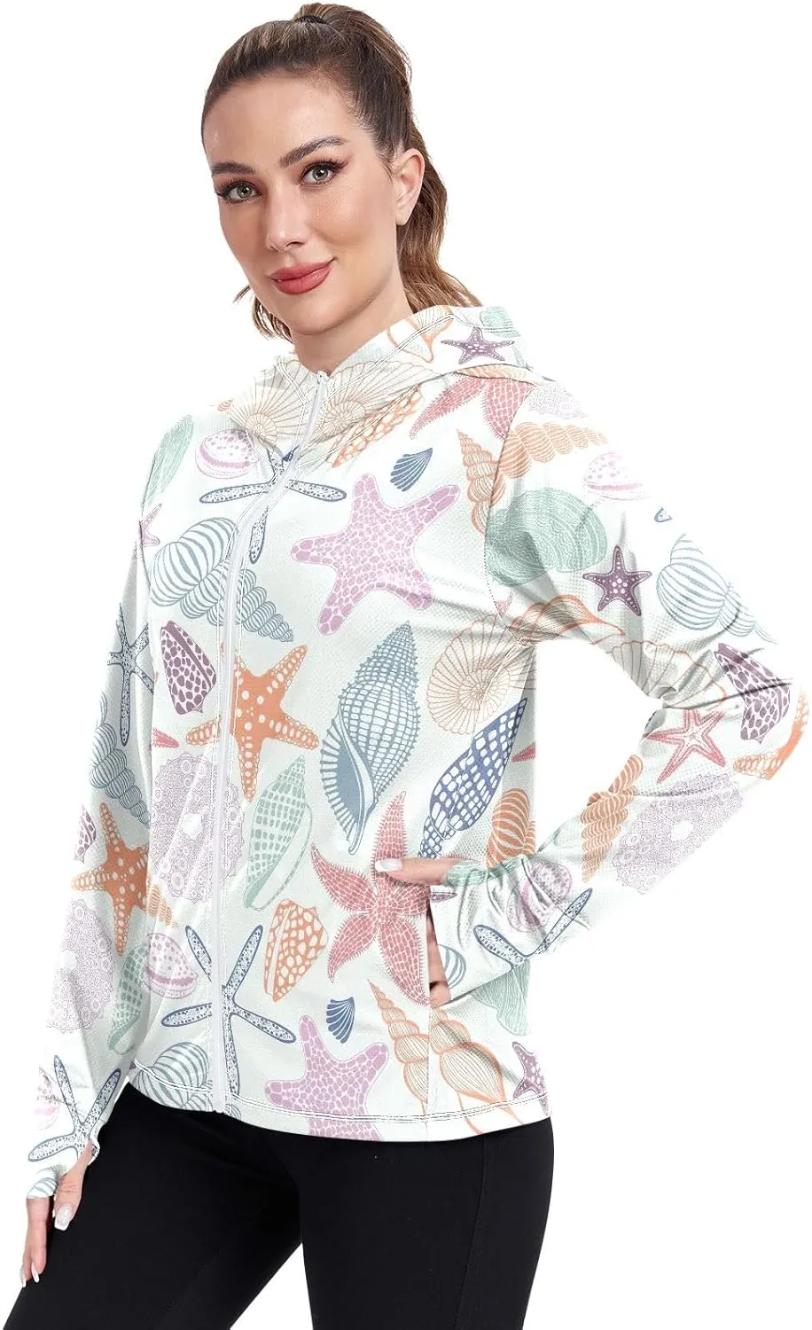 GAIGEO Green Pink Palm Trees Women Jacket Breathable Sun Protection Clothing Women UPF 50 , with Zip Pockets, S
