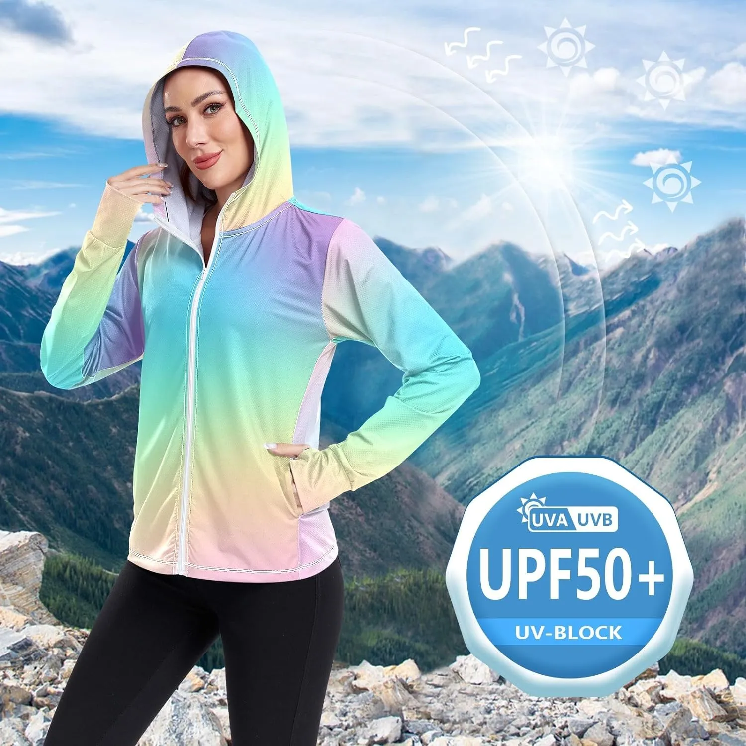 GAIGEO Purple Red Yellow Glitter Women Jacket Breathable Sunscreen Clothing for Women UPF 50 , with Zip Pockets, S