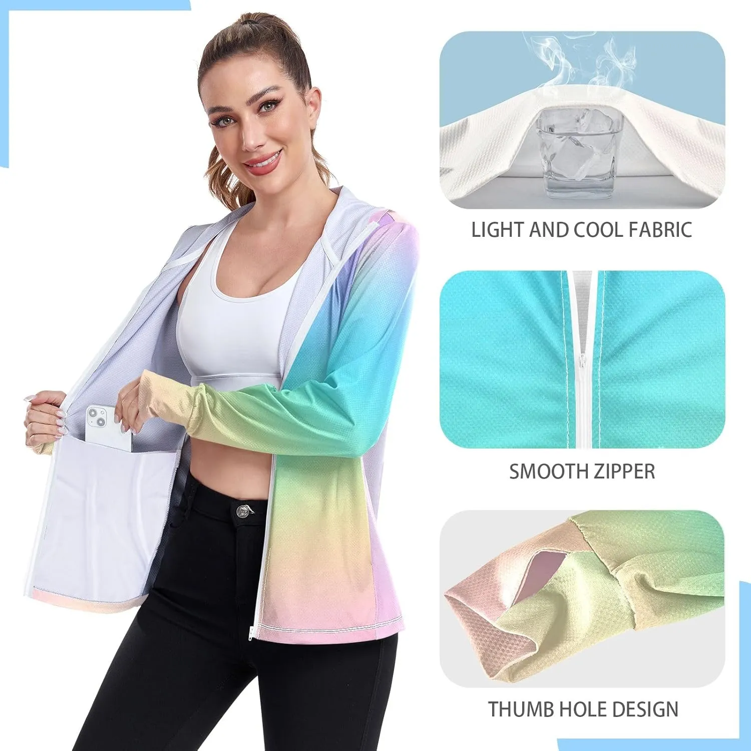 GAIGEO Purple Red Yellow Glitter Women Jacket Breathable Sunscreen Clothing for Women UPF 50 , with Zip Pockets, S