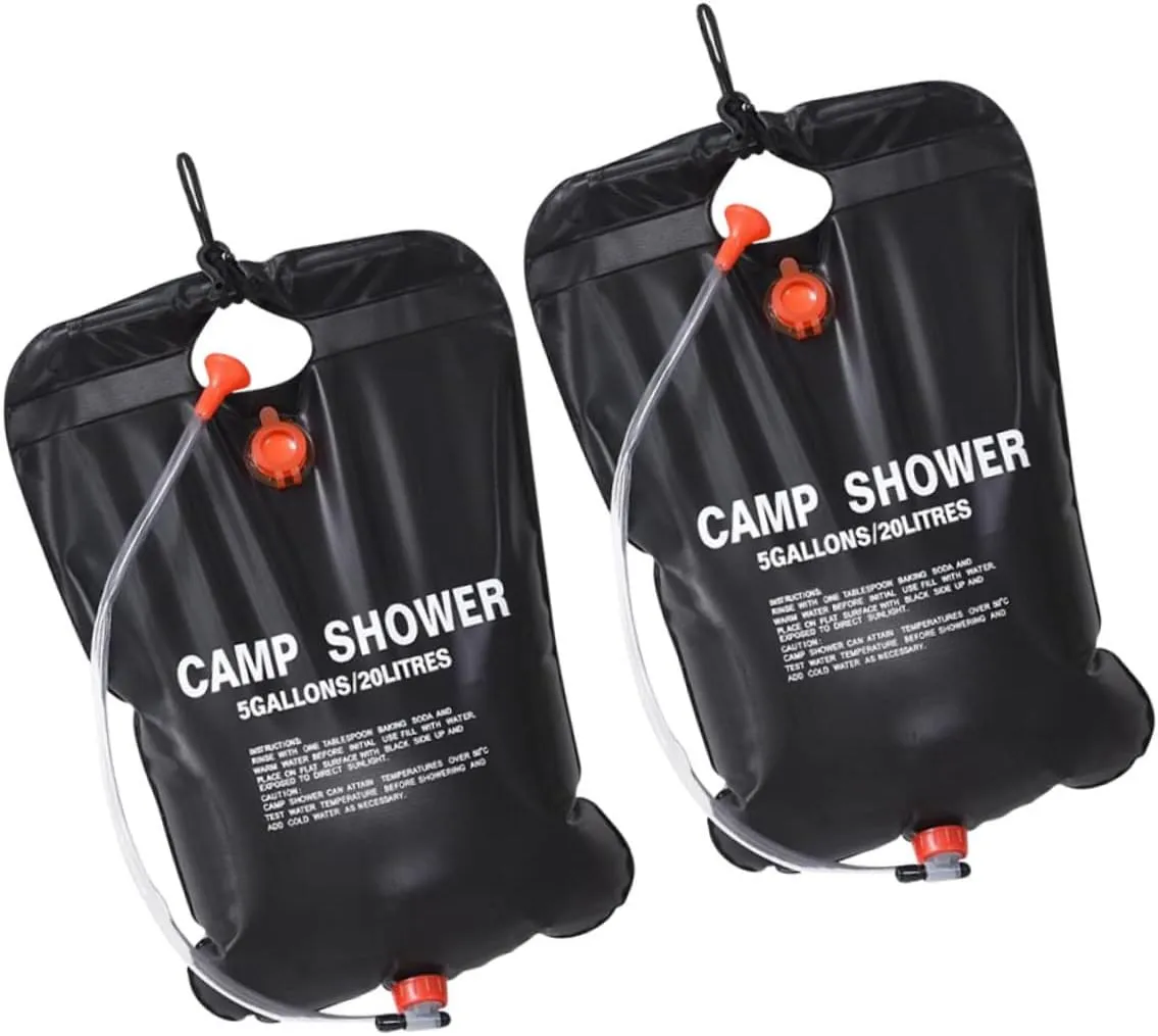 GANAZONO 2Pcs Portable Solar Shower Bag Camp Shower Bags for Outdoor Camping Hiking Beach Trips Durable Material for Efficient Solar Heating for Backpacking