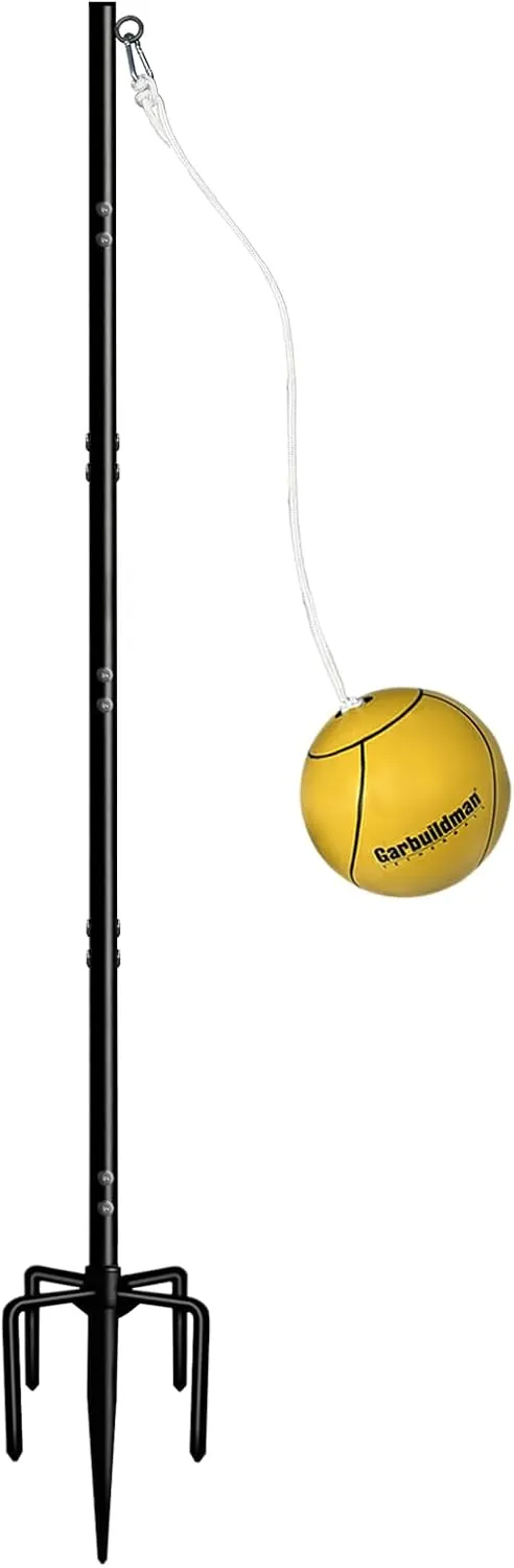 Garbuildman Tetherball Set with Ball & Rope for Outdoor Backyard, Adjustable Tether Ball Pole with Screw Reinforcement 5-Prong Base for Playground, Outside Ball Games Sports for Kids & Adults