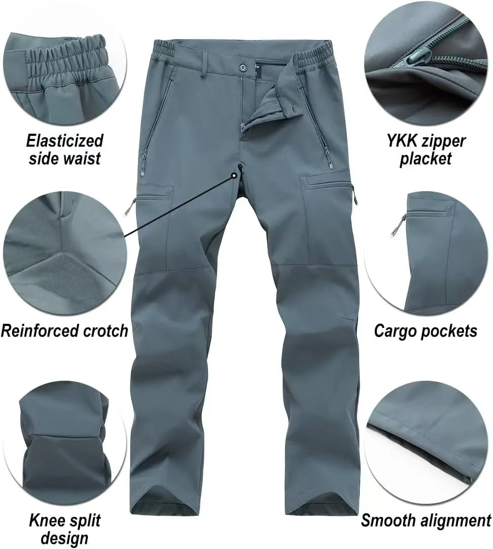 Gash Hao Mens Waterproof Ski Snow Pants Hiking Softshell Cargo Fleece Lined Warm Insulated Outdoor Fishing Pants