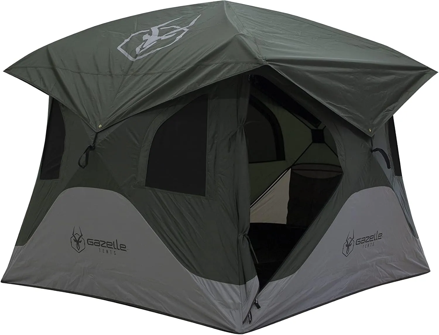 Gazelle T3X GT301GR 3 Person Pop Up Lightweight Portable 3 Season Camping Hub Tent with Easy Setup, Storage Pockets, and Gear Loft, Alpine Green