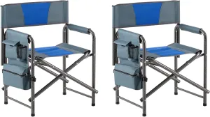 Gecheer 2-Piece Padded Folding Outdoor Chair with Storage Pockets,Lightweight Oversized Directors Chair for Indoor, Outdoor Camping, Picnics and Fishing,Blue/Grey 2475C