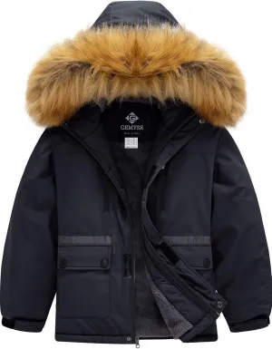 GEMYSE Boy's Winter Waterproof Ski Snow Jacket Hooded Fleece Windproof Jacket