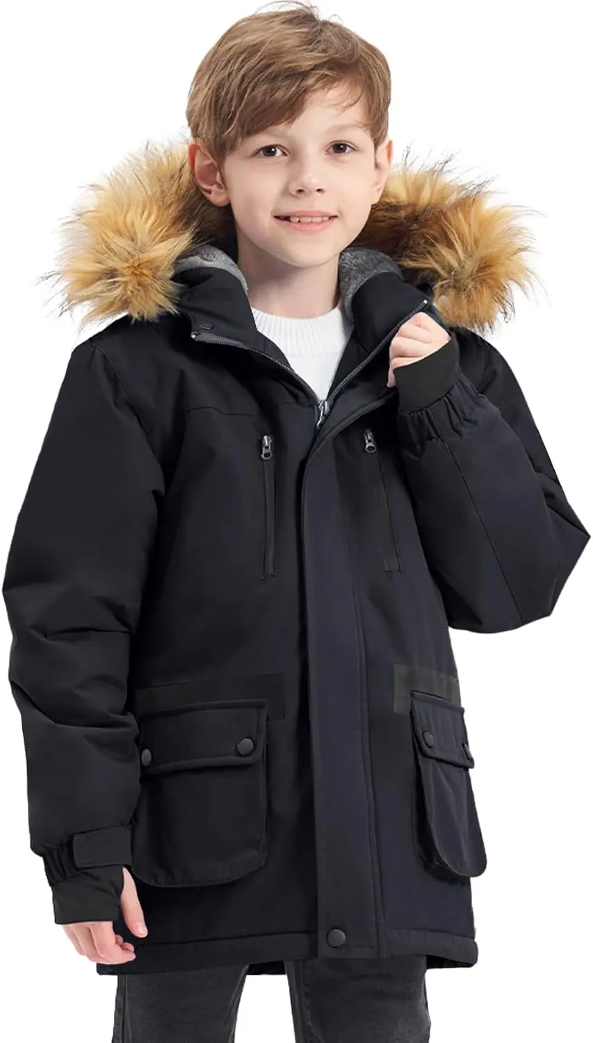 GEMYSE Boy's Winter Waterproof Ski Snow Jacket Hooded Fleece Windproof Jacket