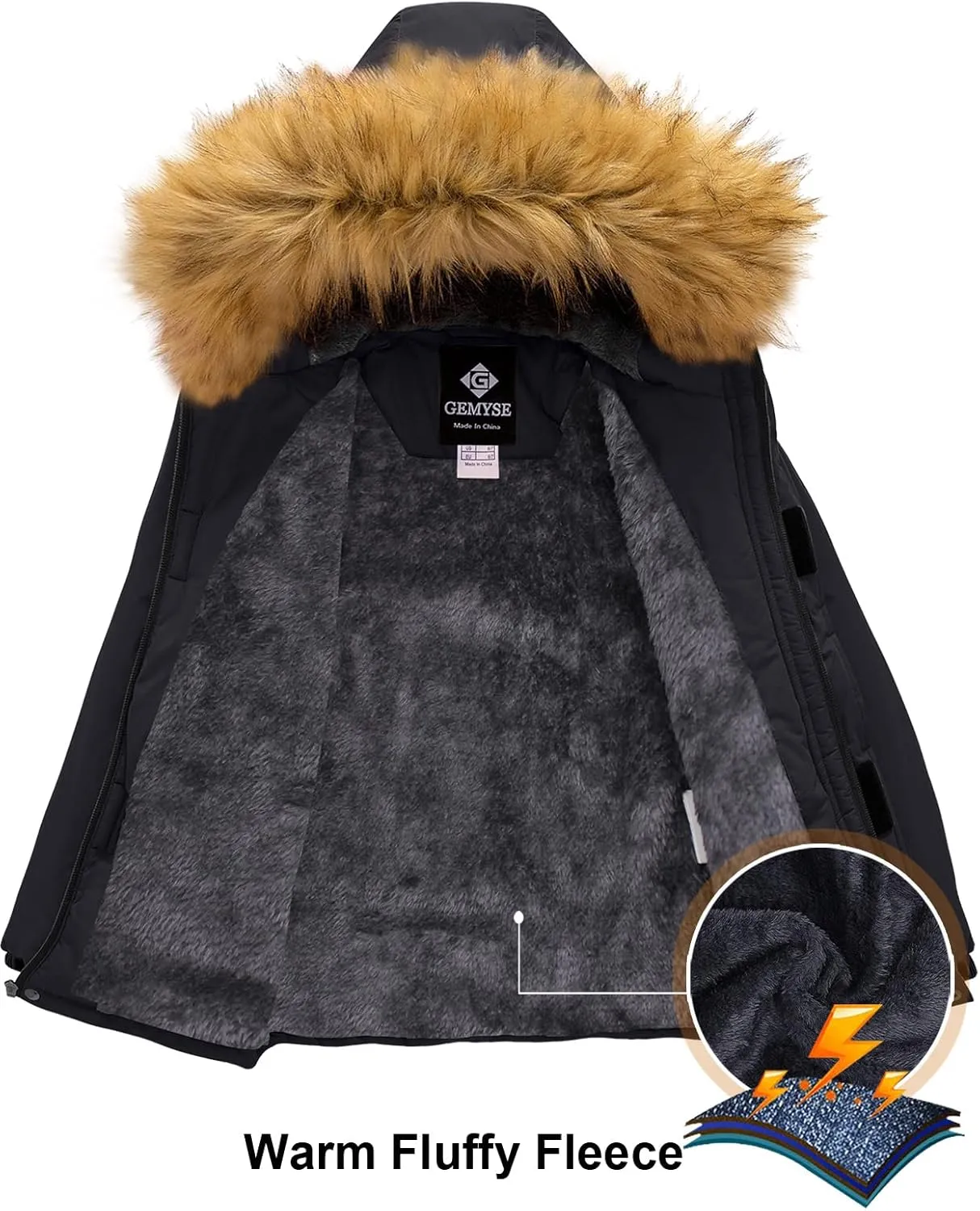 GEMYSE Boy's Winter Waterproof Ski Snow Jacket Hooded Fleece Windproof Jacket