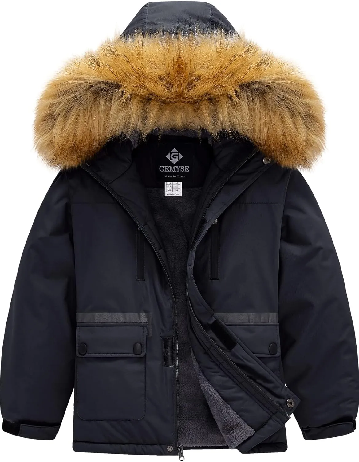 GEMYSE Boy's Winter Waterproof Ski Snow Jacket Hooded Fleece Windproof Jacket